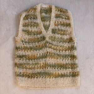 Bernat Klein Vintage Mohair Striped V-Neck Handknit Sweater Vest — Rare Sz L